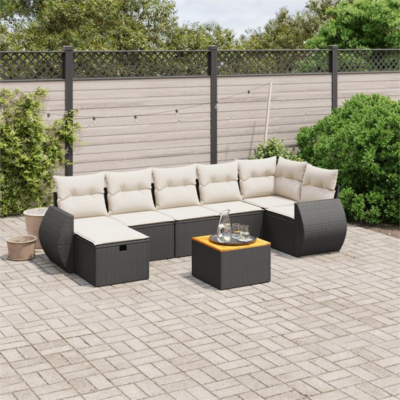 vidaXL 8 Piece Poly Rattan Sofa Set in Black/White/Cream