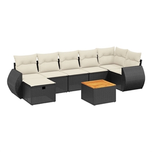 vidaXL 8 Piece Poly Rattan Sofa Set in Black/White/Cream