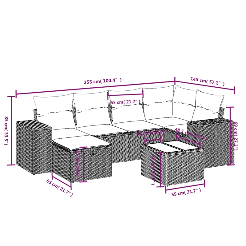 vidaXL Poly Rattan Large Sofa Set in Gray