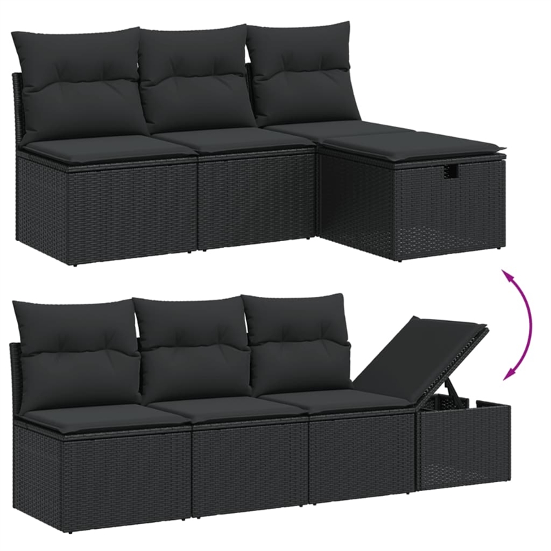 vidaXL 7 Piece Poly Rattan Large Sofa Set in Black