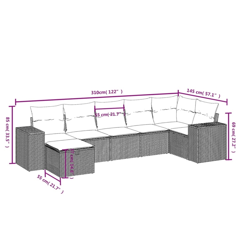 vidaXL 7 Piece Poly Rattan Large Sofa Set in Black