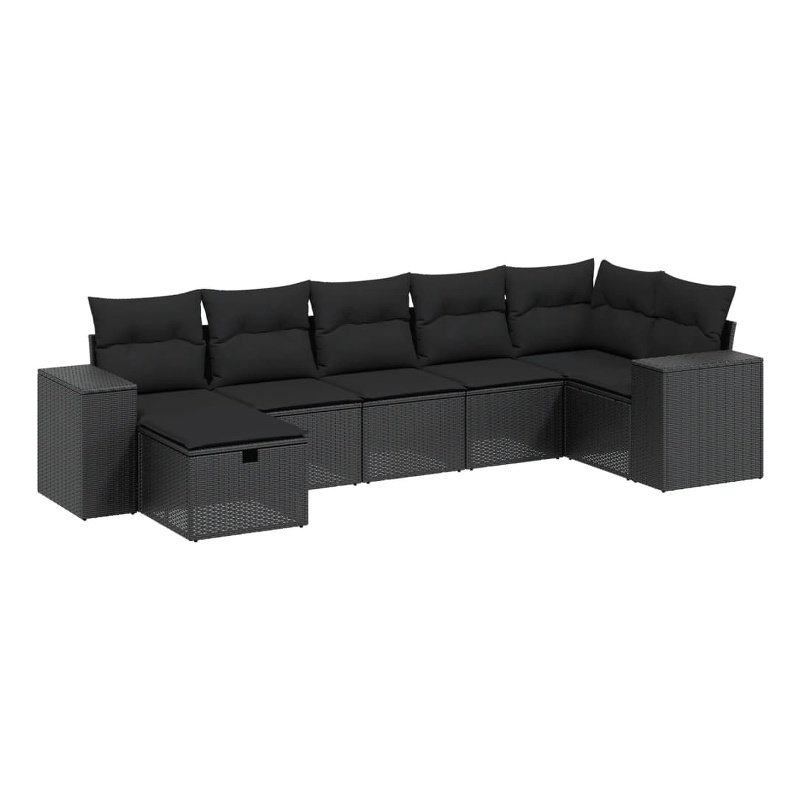 vidaXL 7 Piece Poly Rattan Large Sofa Set in Black