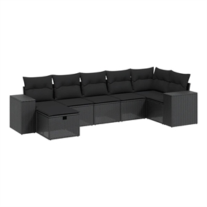 vidaXL 7 Piece Poly Rattan Large Sofa Set in Black