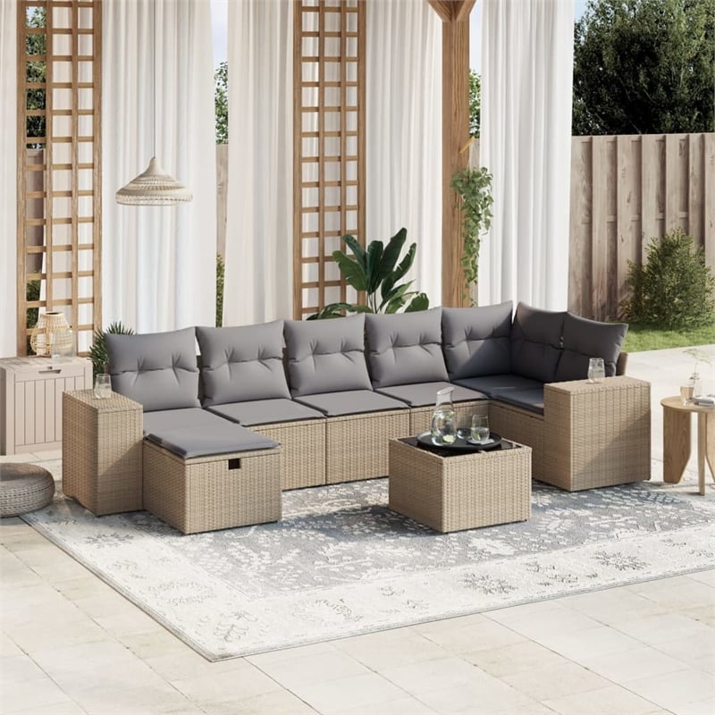 vidaXL 8 Piece Poly Rattan Small Sofa Set in Beige