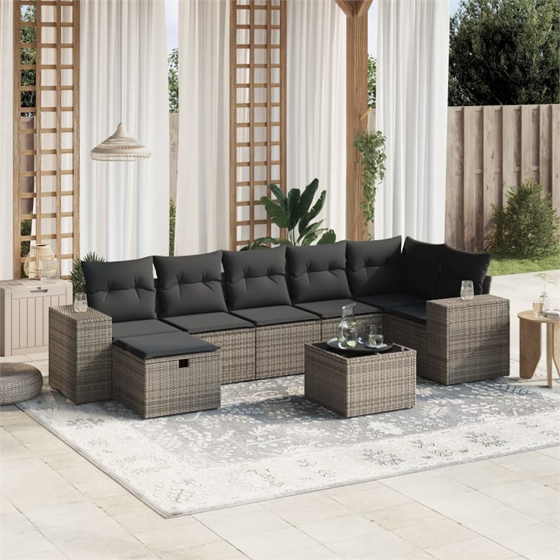 vidaXL 8 Piece Poly Rattan Sofa Set in Gray