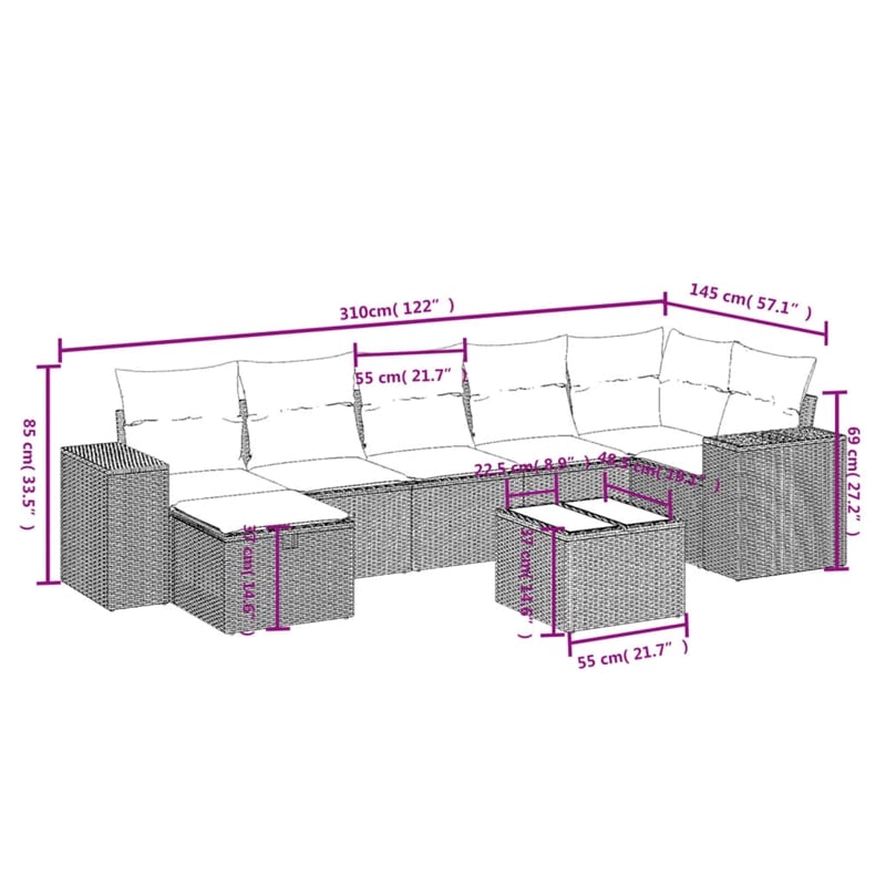 vidaXL 8 Piece Poly Rattan Sofa Set in Gray