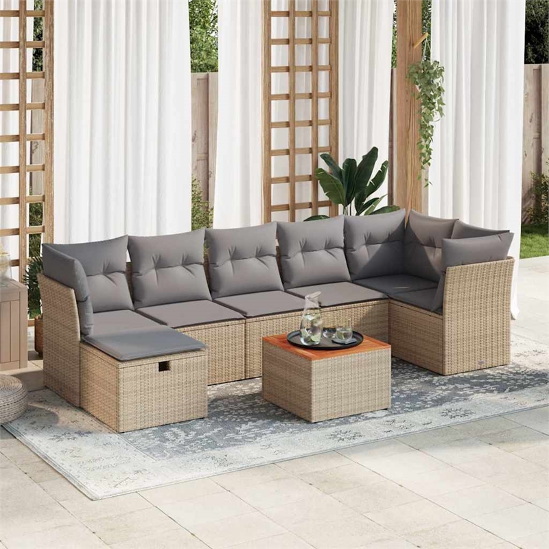 vidaXL 8 Piece Solid Acacia Wood Sofa Set in Beige