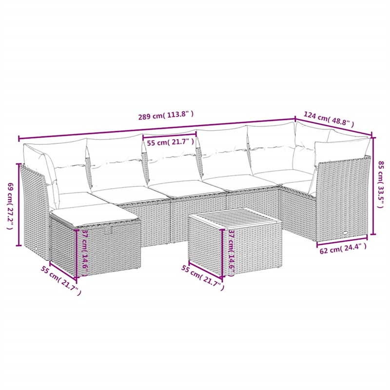 vidaXL 8 Piece Solid Acacia Wood Sofa Set in Beige