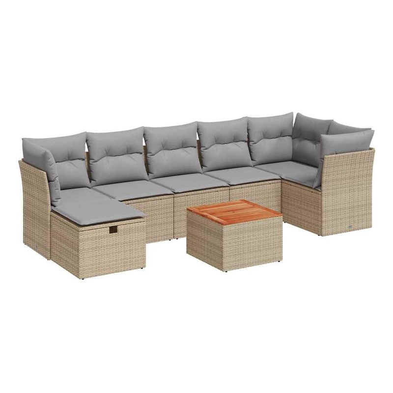 vidaXL 8 Piece Solid Acacia Wood Sofa Set in Beige