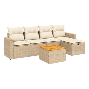 vidaXL 6 Piece Solid Acacia Wood Large Sofa Set in Beige