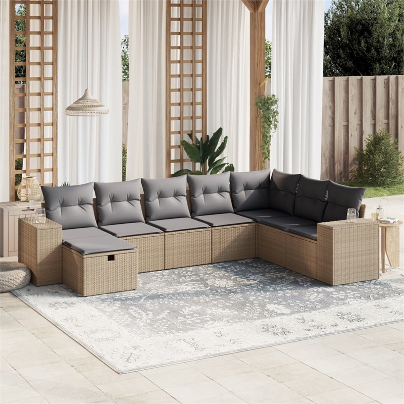 vidaXL 8 Piece Poly Rattan Large Sofa Set in Beige