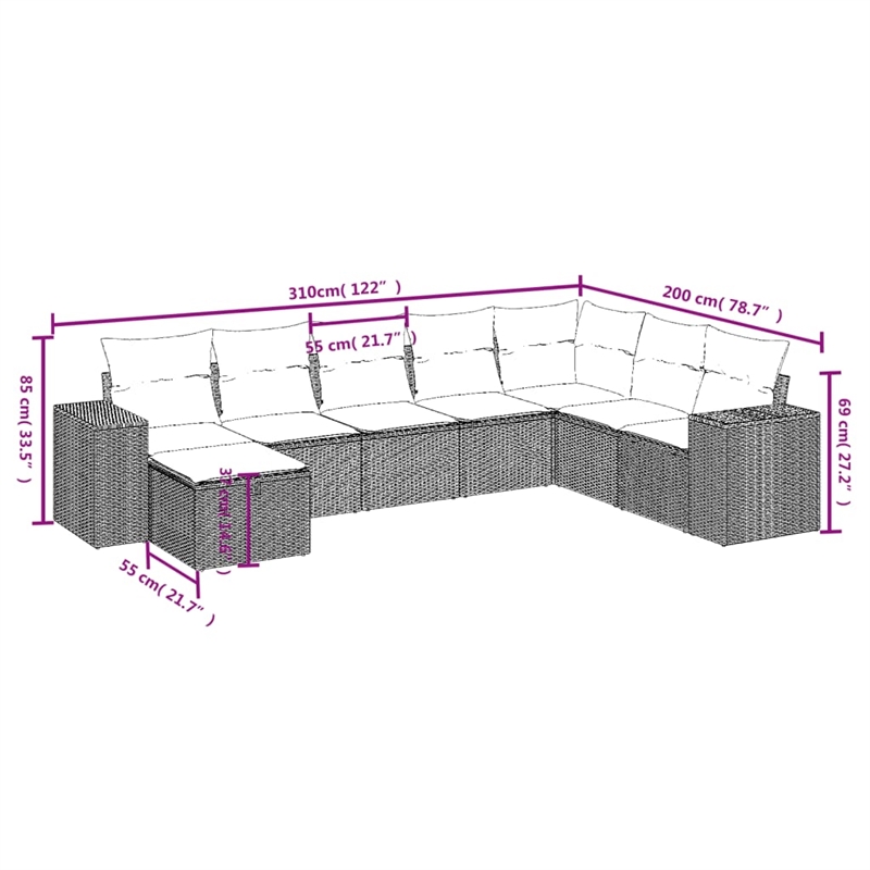 vidaXL 8 Piece Poly Rattan Large Sofa Set in Beige