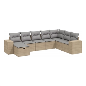 vidaXL 8 Piece Poly Rattan Large Sofa Set in Beige