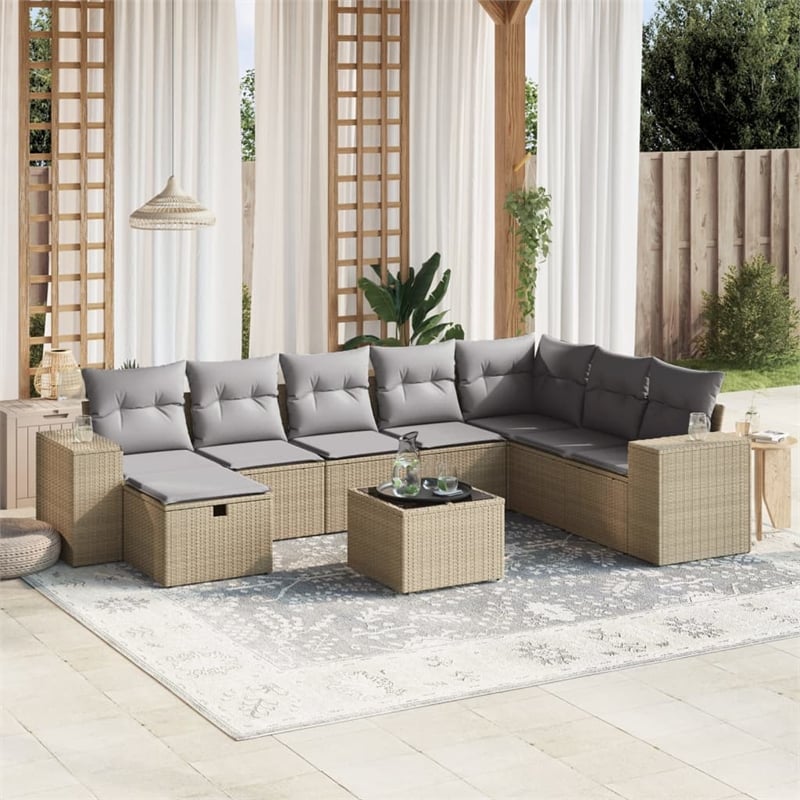 vidaXL 9 Piece Poly Rattan Sofa Set in Beige