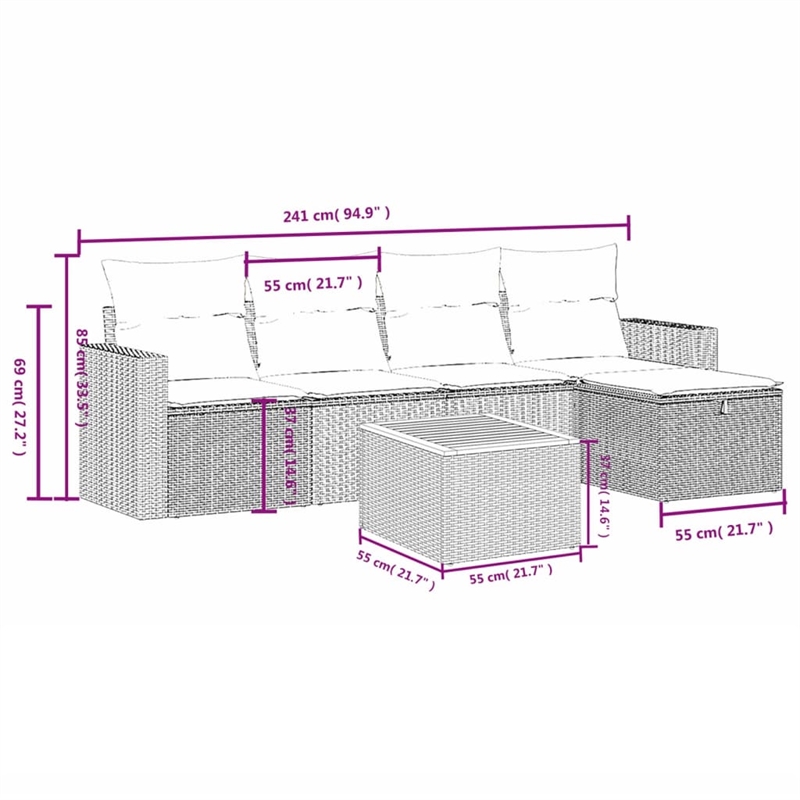 vidaXL Poly Rattan Sofa Set in Gray