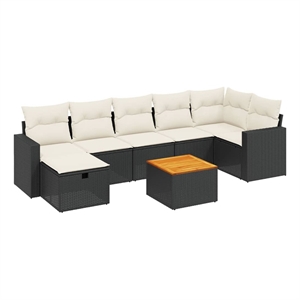 vidaXL 8 Piece Solid Acacia Wood Sofa Set in Black/White/Cream