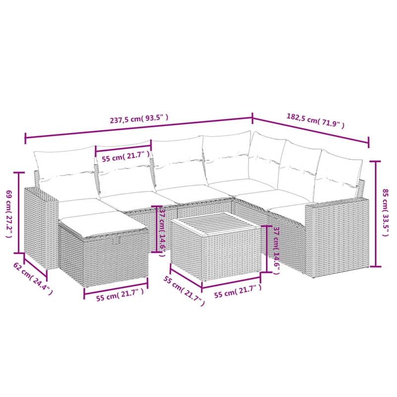 vidaXL 8 Piece Steel Sofa Set in Gray/Beige