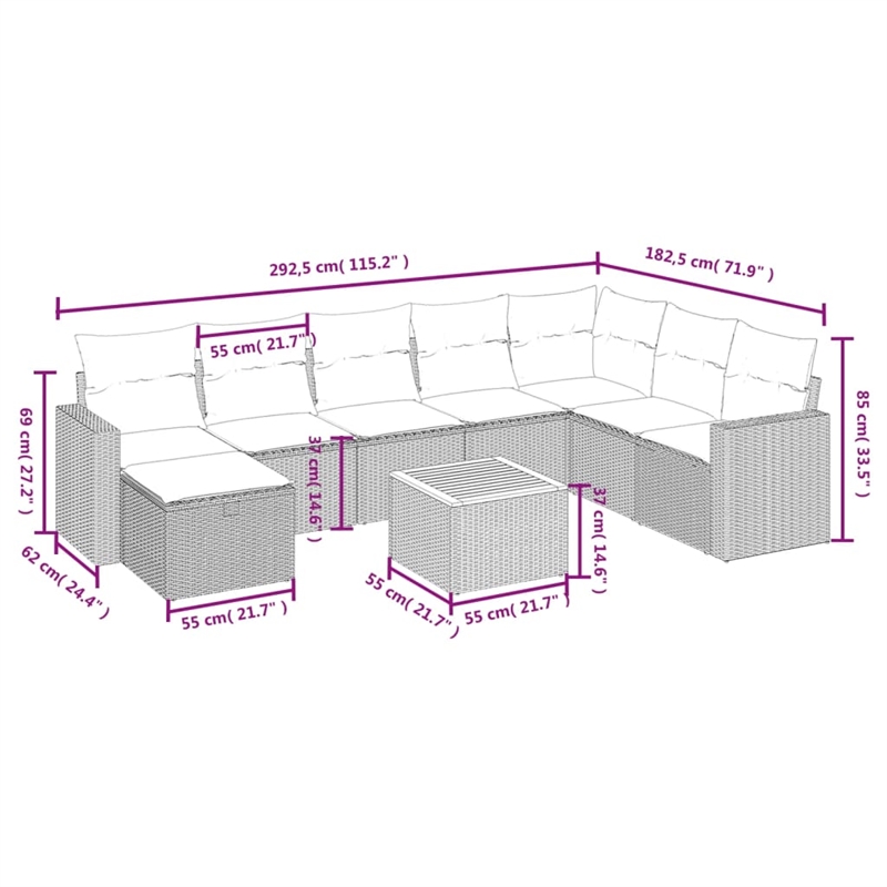 vidaXL Solid Acacia Wood Sofa Set in Beige