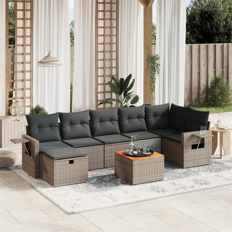 vidaXL 8 Piece Solid Acacia Wood Sofa Set in Gray