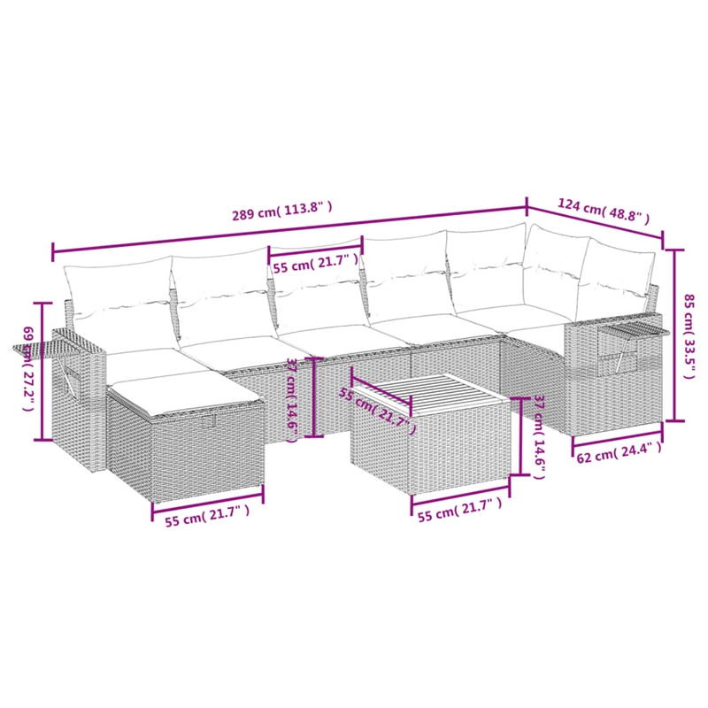 vidaXL 8 Piece Solid Acacia Wood Sofa Set in Gray