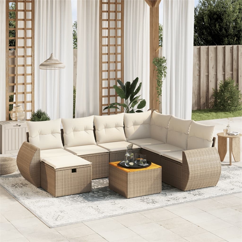 vidaXL 8 Piece Solid Acacia Wood Sofa Set in Beige
