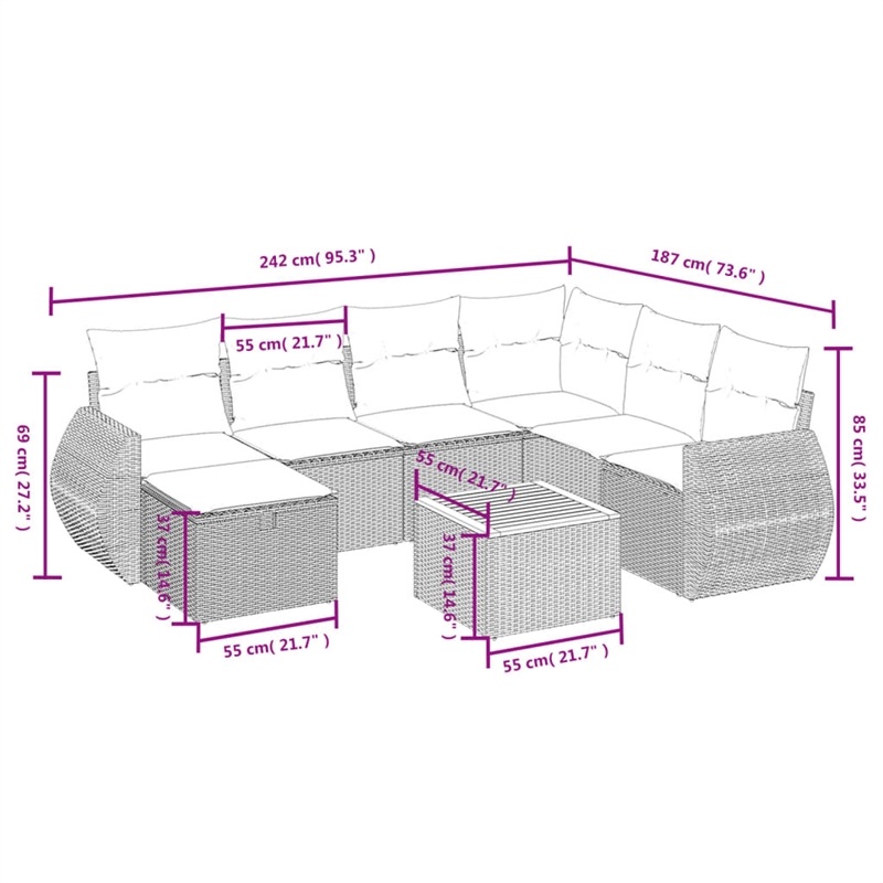 vidaXL 8 Piece Solid Acacia Wood Sofa Set in Beige