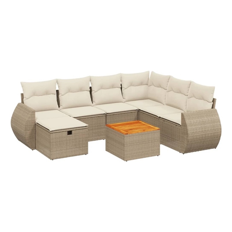 vidaXL 8 Piece Solid Acacia Wood Sofa Set in Beige
