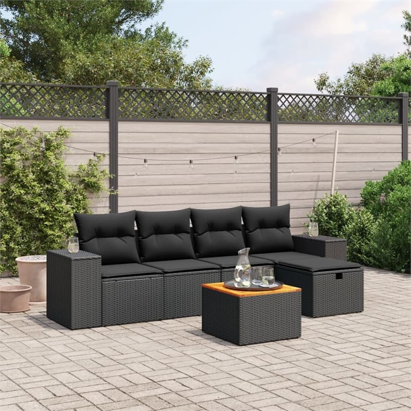 vidaXL Poly Rattan Large Sofa Set in Black