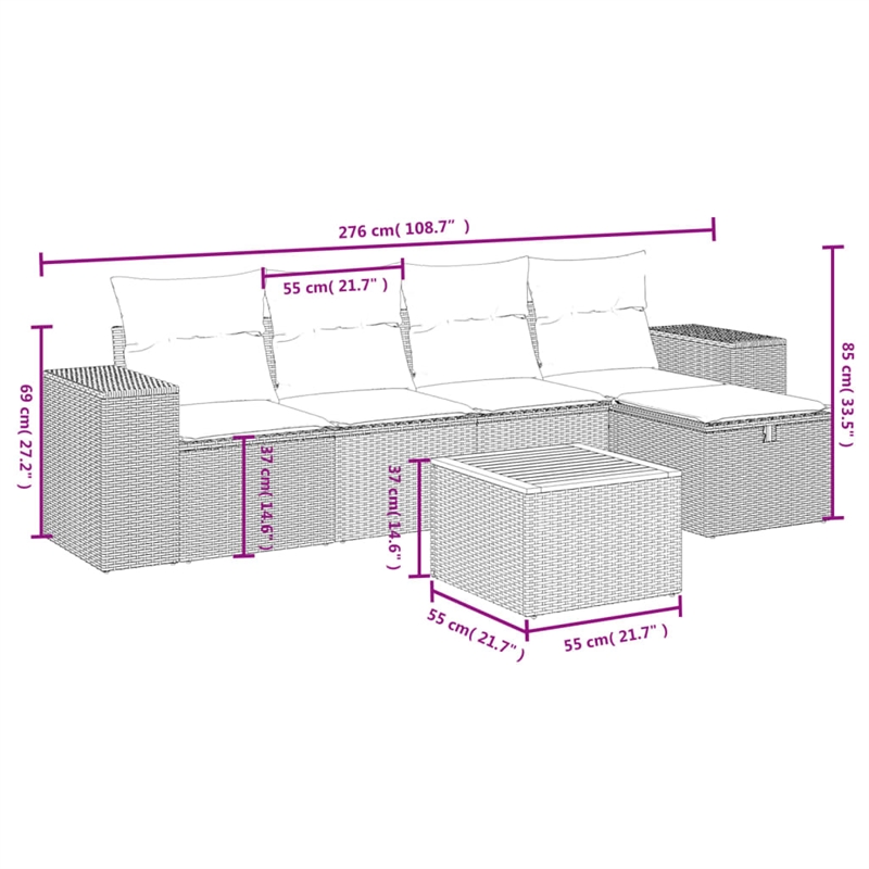 vidaXL Poly Rattan Large Sofa Set in Black