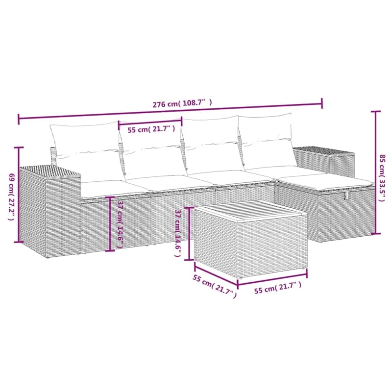 vidaXL 6 Piece Poly Rattan Sofa Set in Beige