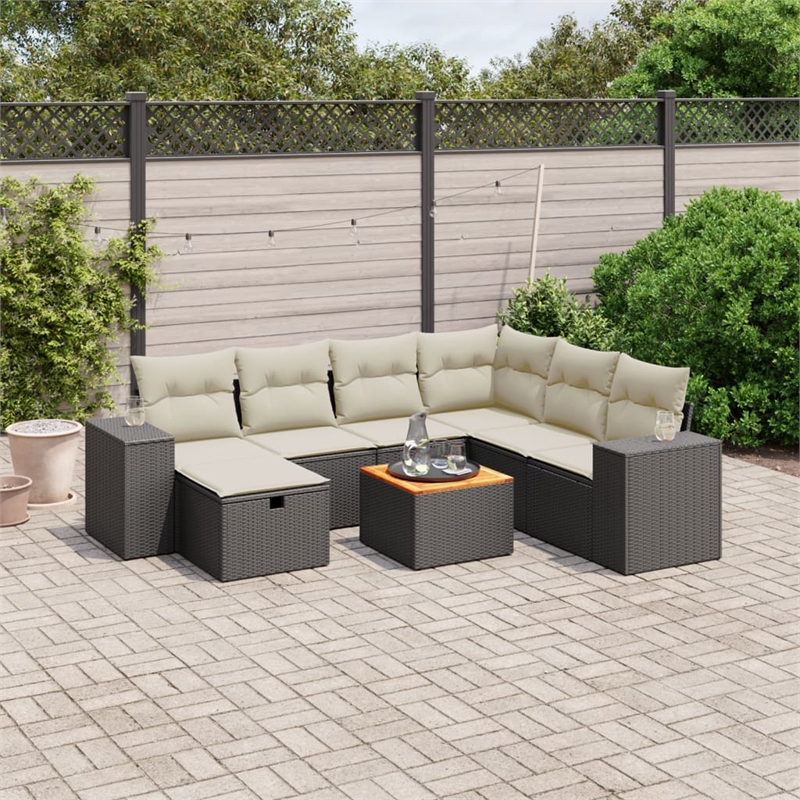 vidaXL 8 Piece Solid Acacia Wood Small Sofa Set in Black