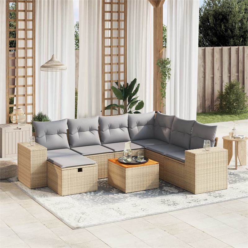 vidaXL 8 Piece Solid Acacia Wood Sofa Set in Beige