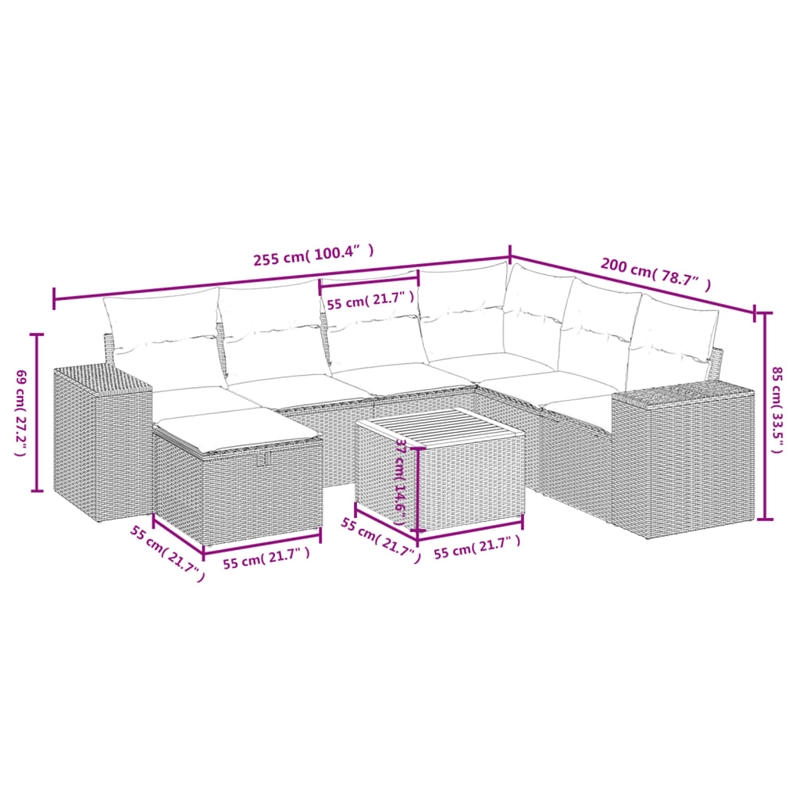 vidaXL 8 Piece Solid Acacia Wood Sofa Set in Beige