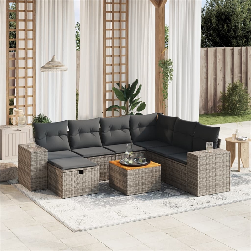 vidaXL 8 Piece Solid Acacia Wood Sofa Set in Gray