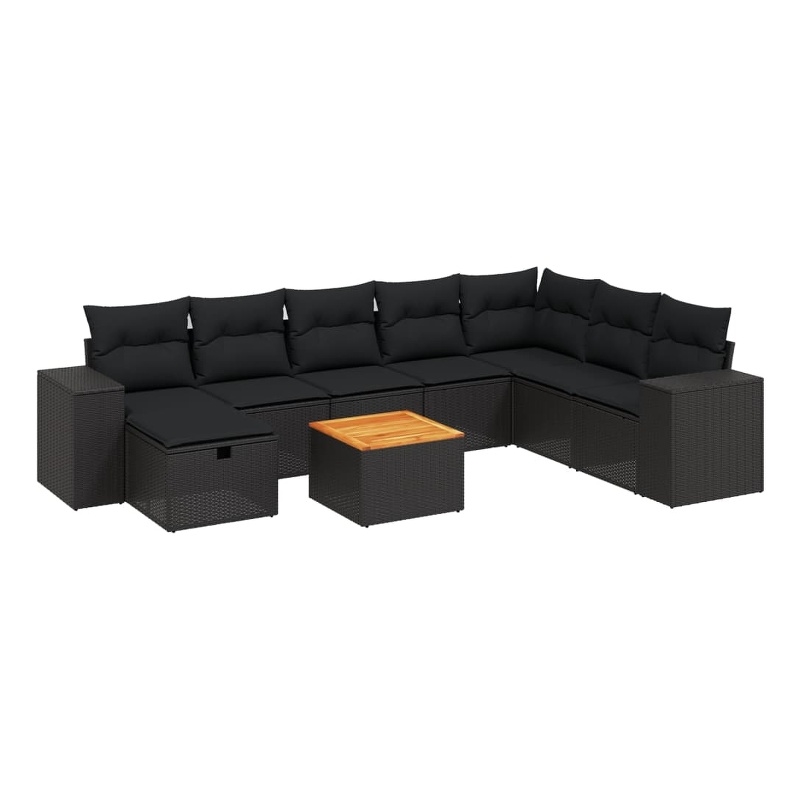 vidaXL 9 Piece Solid Acacia Wood Small Sofa Set in Black