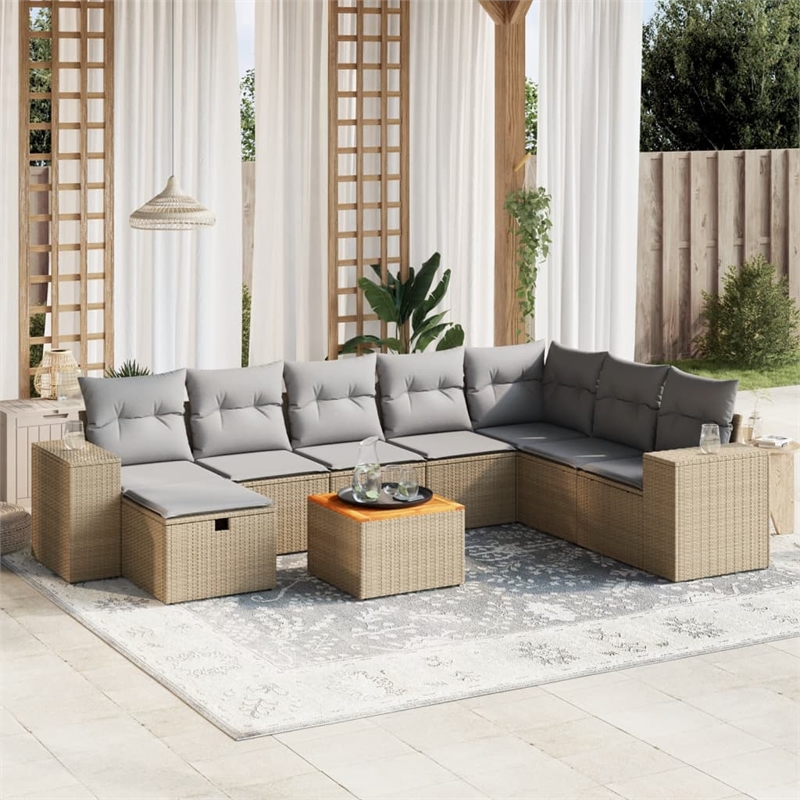 vidaXL 9 Piece Steel Sofa Set in Gray/Beige