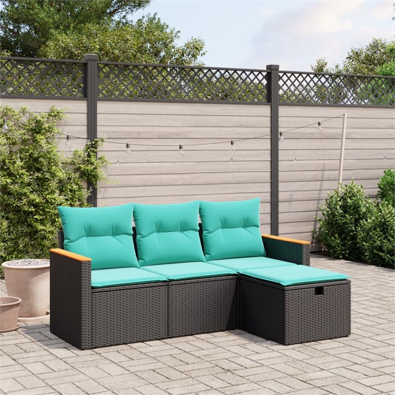 vidaXL 4 Piece Steel Sofa Set in Black/Blue