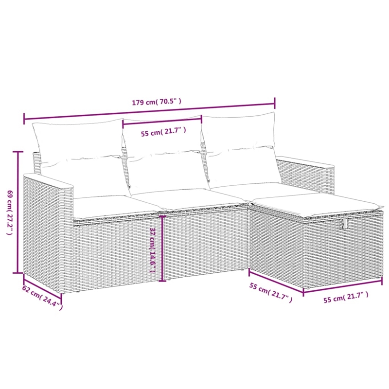 vidaXL 4 Piece Steel Sofa Set in Black/Blue