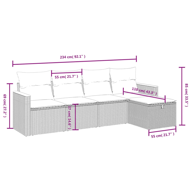 vidaXL 5 Piece Steel Sofa Set in Gray/Beige