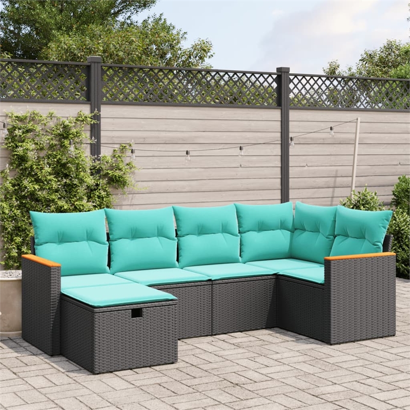 vidaXL 6 Piece Poly Rattan Small Sofa Set in Black