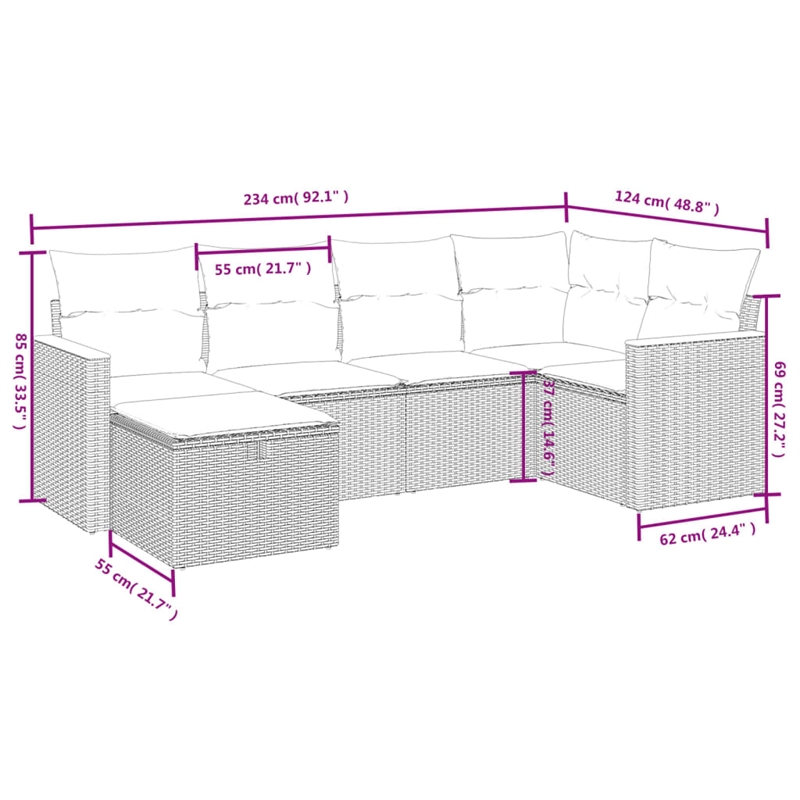 vidaXL 6 Piece Poly Rattan Small Sofa Set in Black