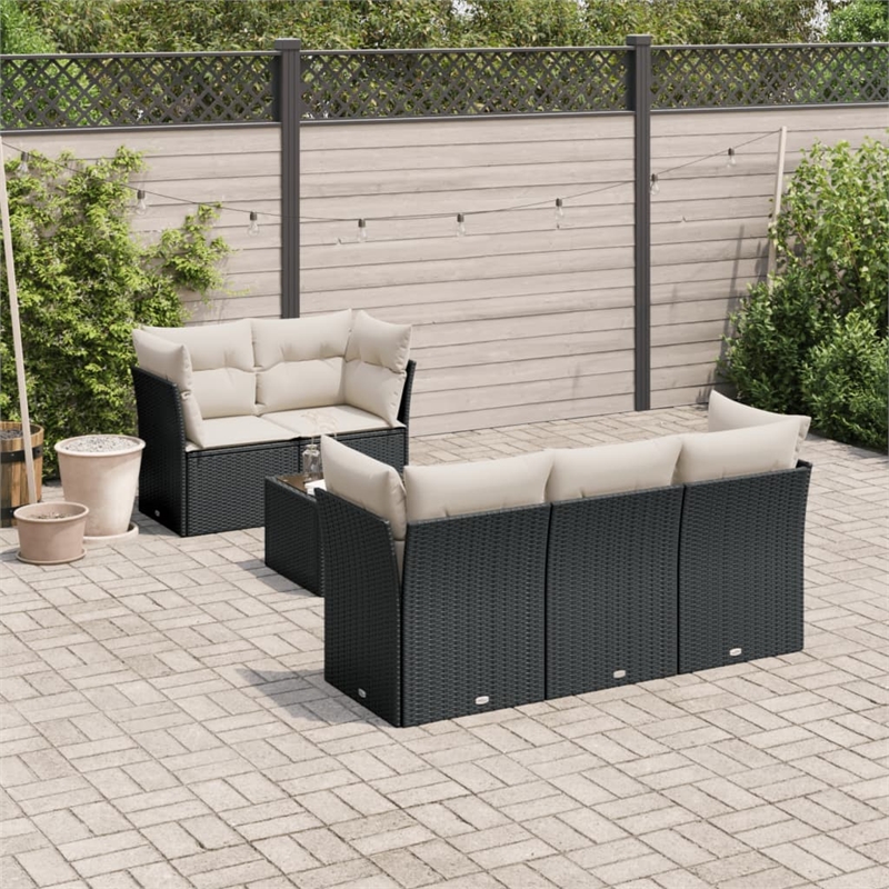 vidaXL 7 Piece Poly Rattan Sofa Set in Black/White/Cream