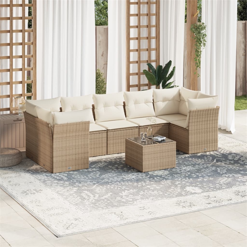 vidaXL Poly Rattan Sofa Set in White/Cream/Beige