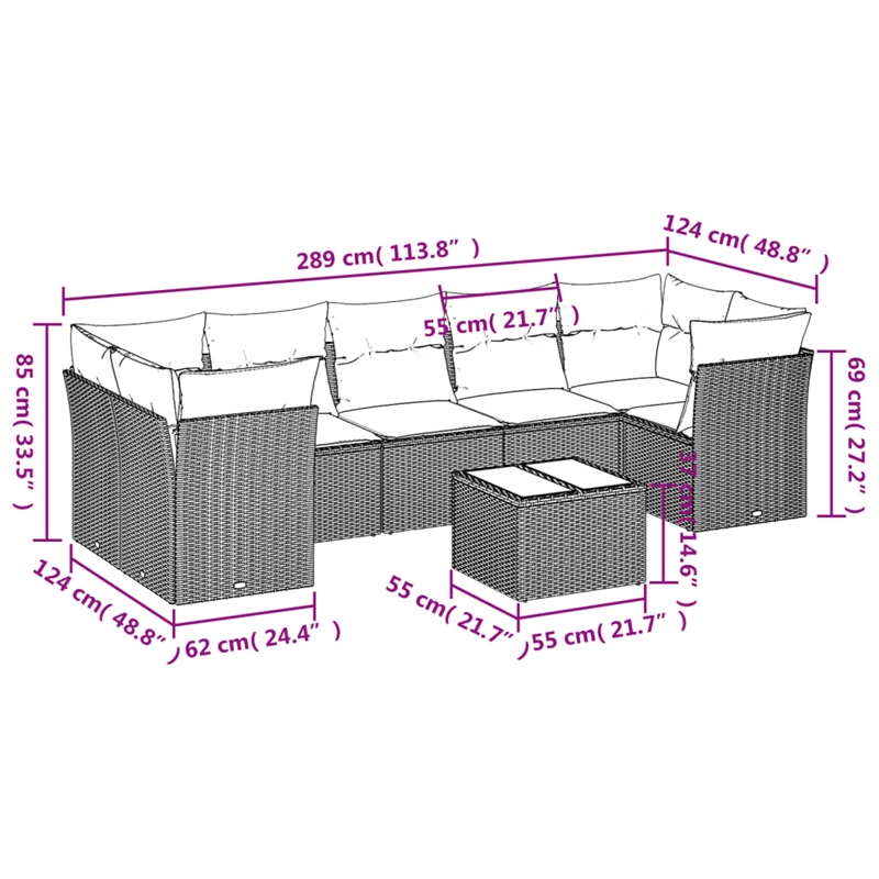 vidaXL Poly Rattan Sofa Set in White/Cream/Beige