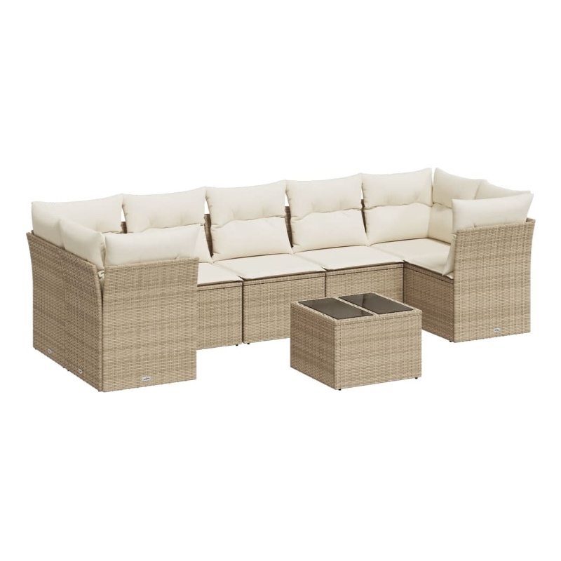 vidaXL Poly Rattan Sofa Set in White/Cream/Beige