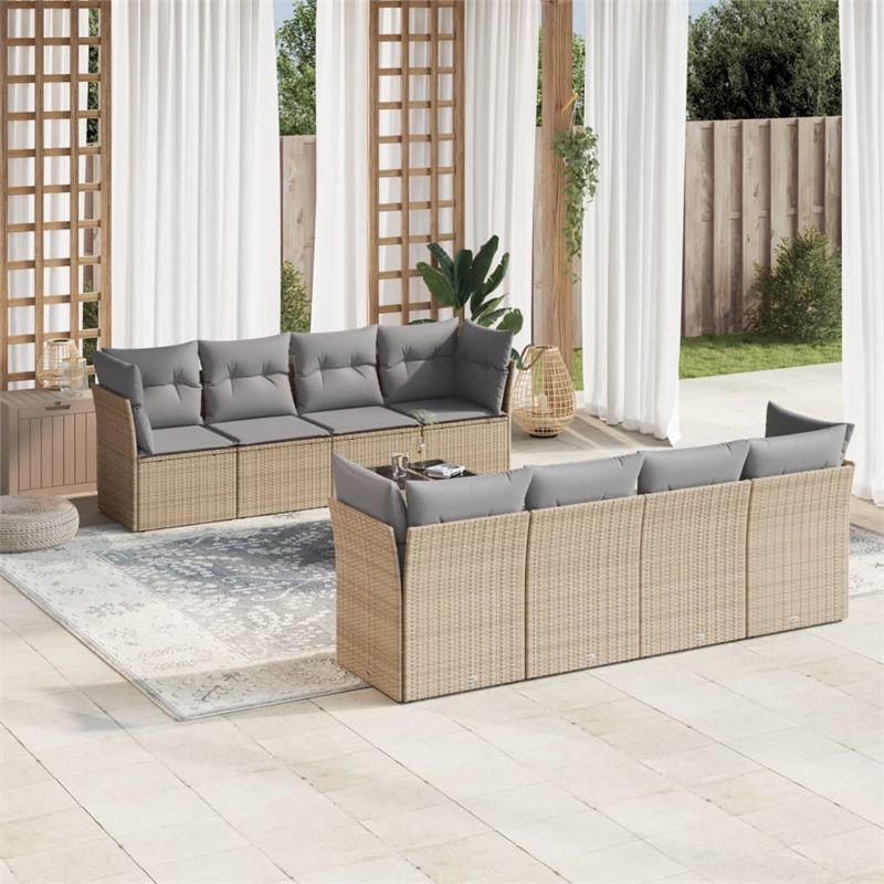 vidaXL 9 Piece Poly Rattan Sofa Set in Gray/Beige