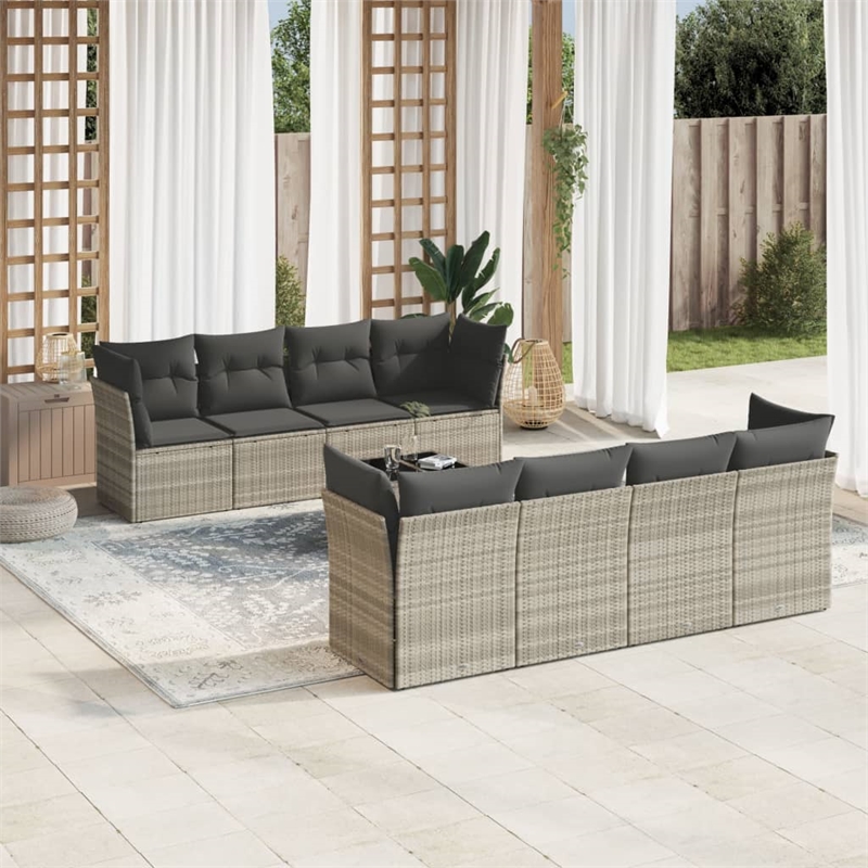 vidaXL 9 Piece Poly Rattan Large Sofa Set in Gray