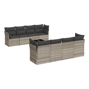 vidaXL 9 Piece Poly Rattan Large Sofa Set in Gray