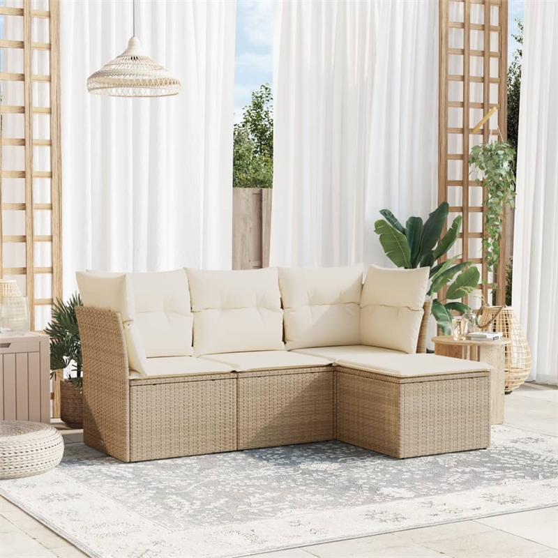 vidaXL 4 Piece Steel Small Sofa Set in White/Cream/Beige