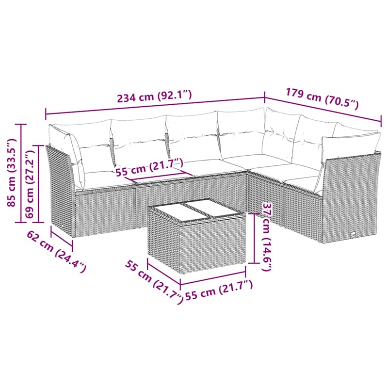 vidaXL 7 Piece Steel Large Sofa Set in Black